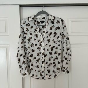 Ann Taylor White Floral Button-Up Blouse